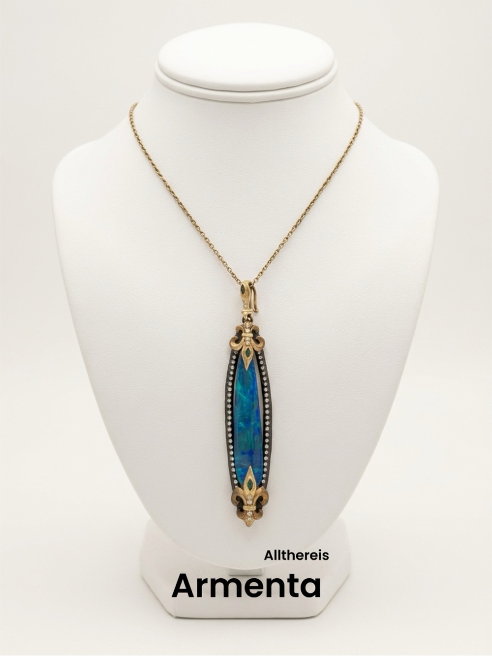 Armenta Long Boulder Opal Pendant with Diamonds